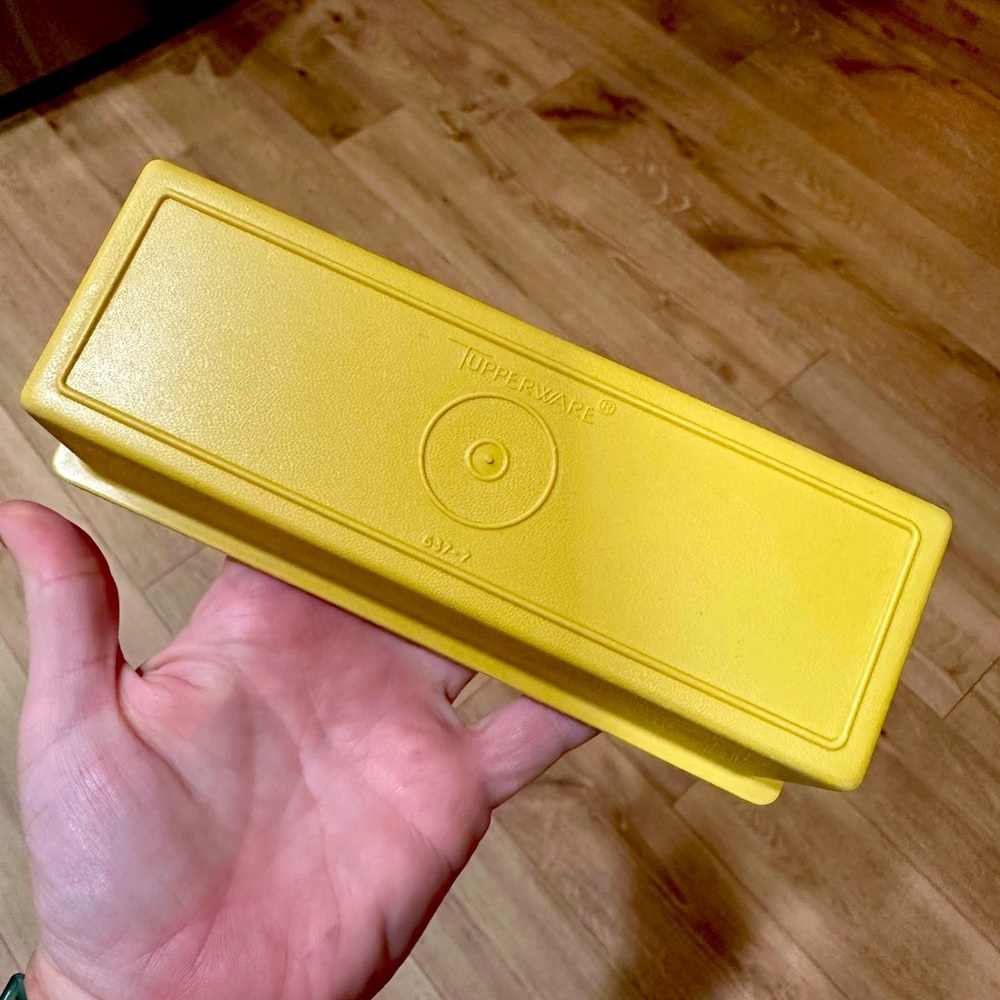 Vintage 70s Tupperware Butter Dish Keeper - Harvest Gold Top, Almond Base